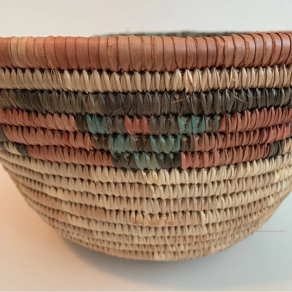 Vintage African Hausa Coiled Woven Grass Basket Bowl 11.5”